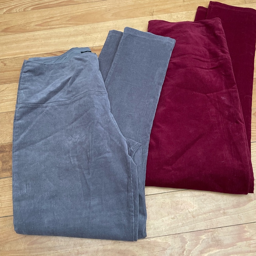 Pull on Legging Dress Pants Corduroy 2 pairs grey burgundy